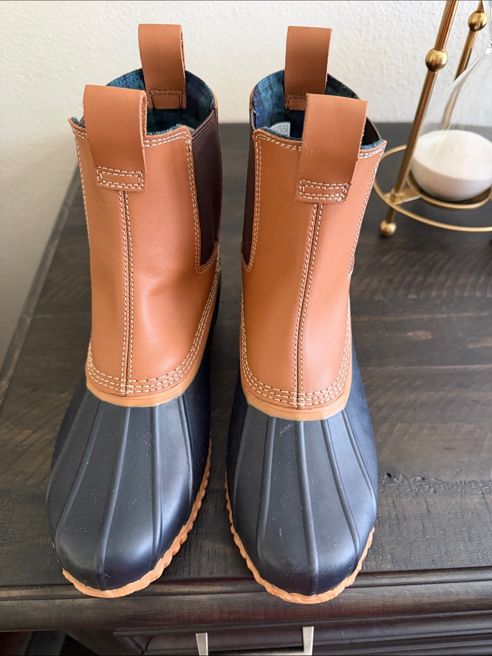 Lands' End Women’s Tan and Black Waterproof Chelsea Duck Boots